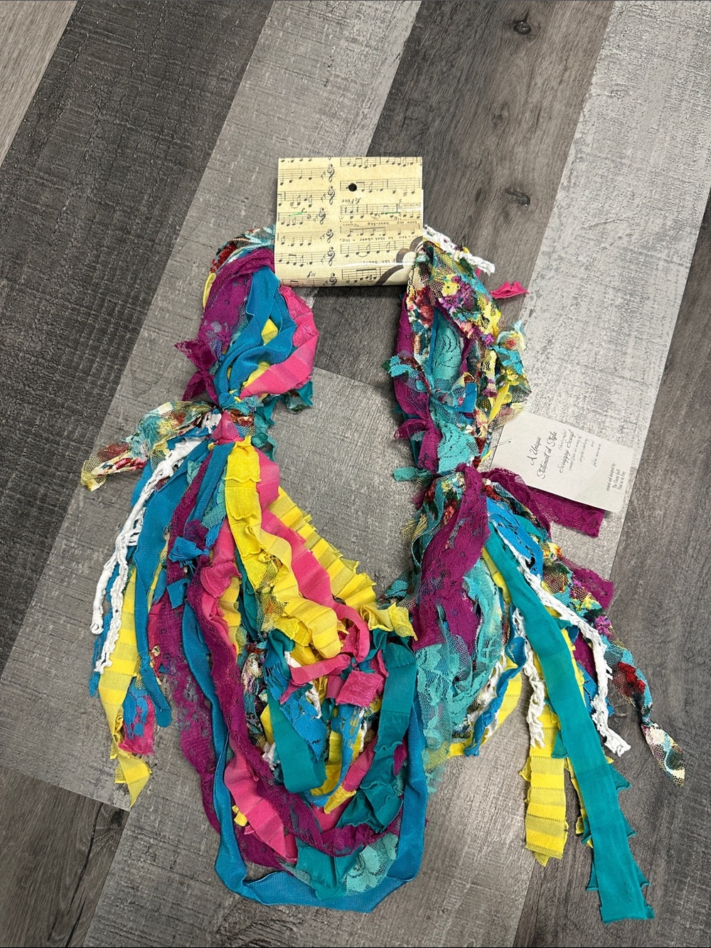 Colorful Boho Fabric Scarf - Turquoise, Magenta & Yellow